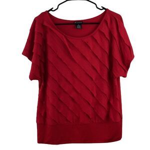 New Direction Womens Medium Red Layered Ruffled Blouse Top